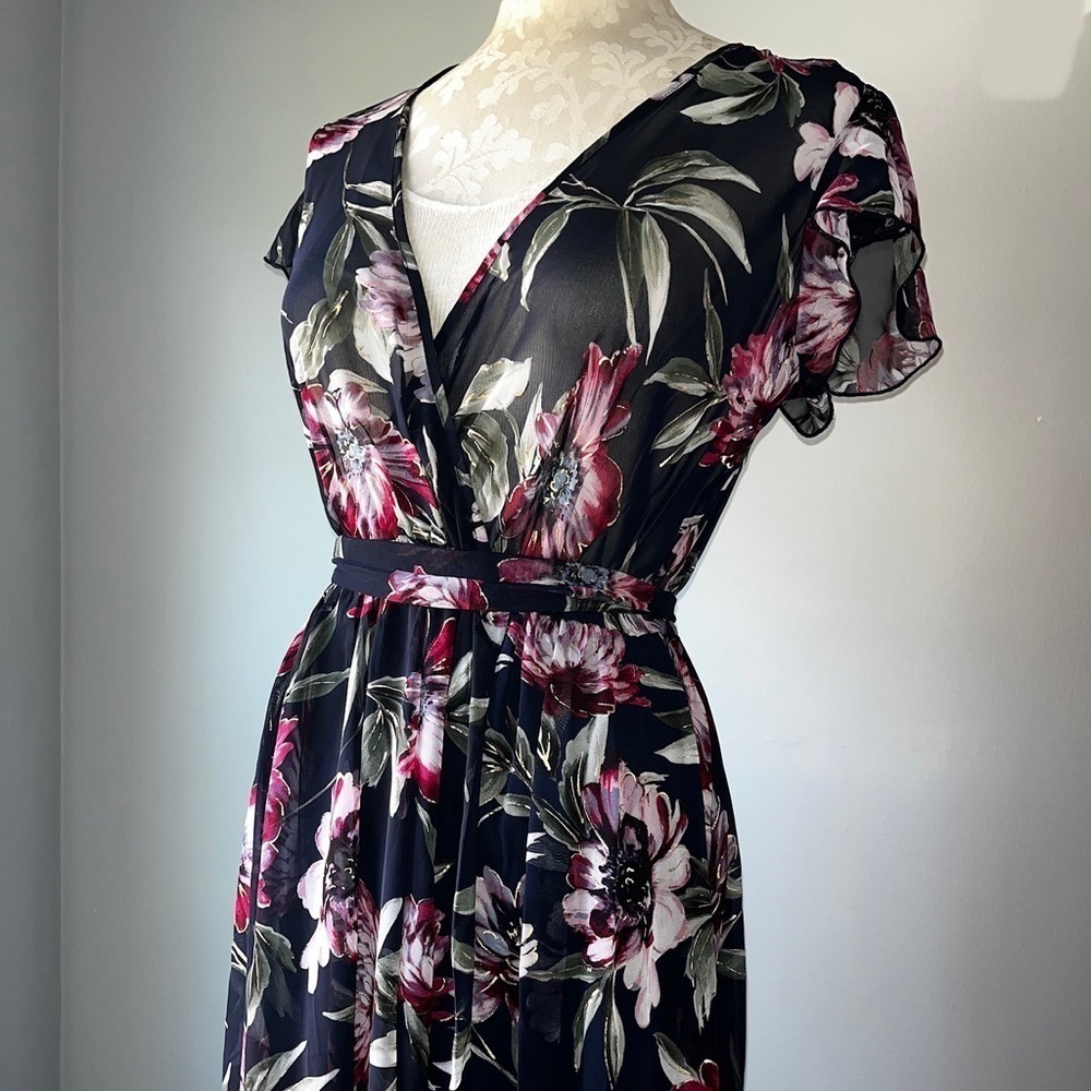 Alexa B Nites Navy Floral Sheer Chiffon Nightgown